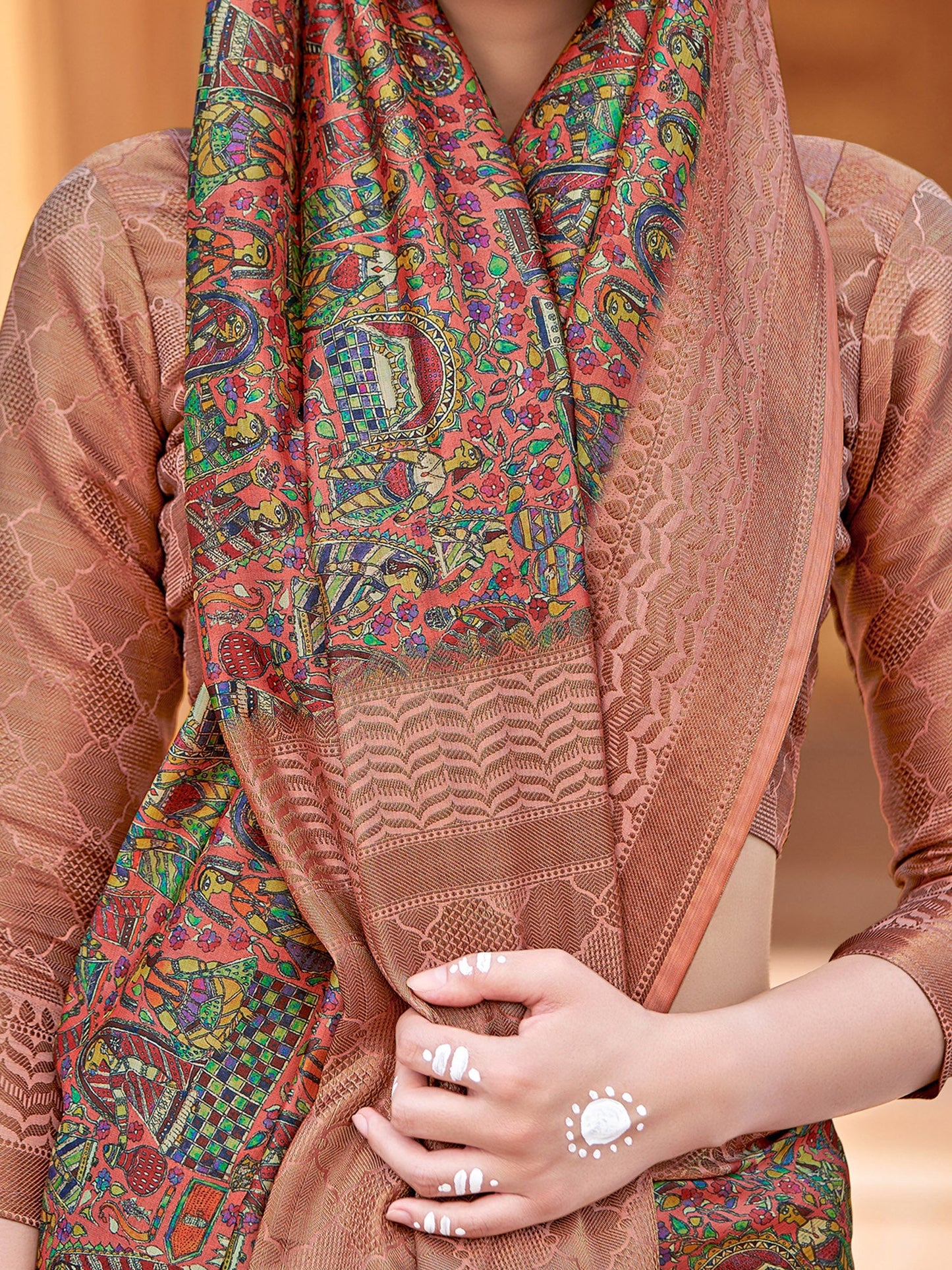 Women's Silk Blend Rose Gold Woven Design Designer Saree With Blouse Piece