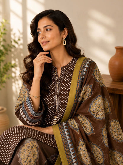 Women Ethnic Motifs Printed Regular Mirror Work Pure Cotton Kurta with Palazzos & With Dupatta
