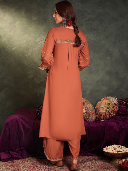 Women Ethnic Motifs Embroidered Regular Thread Work Kurta with Palazzos