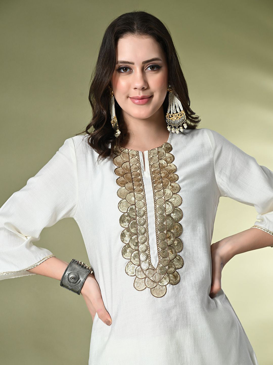 Embroidered Regular Gotta Patti Kurta with Palazzos