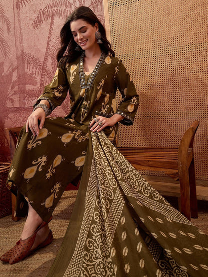 Women Ethnic Motifs Printed Regular Mirror Work Pure Cotton Kurta with Palazzos & With Dupatta