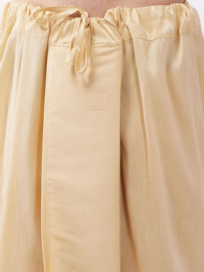 Men's Beige Silk Blend Straight Kurta and Dhoti Set