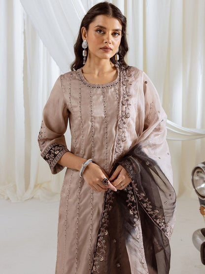 Dhiyona SN Floral Embroidered Thread Work Muslin Silk Straight Kurta With Palazzo And Dupatta