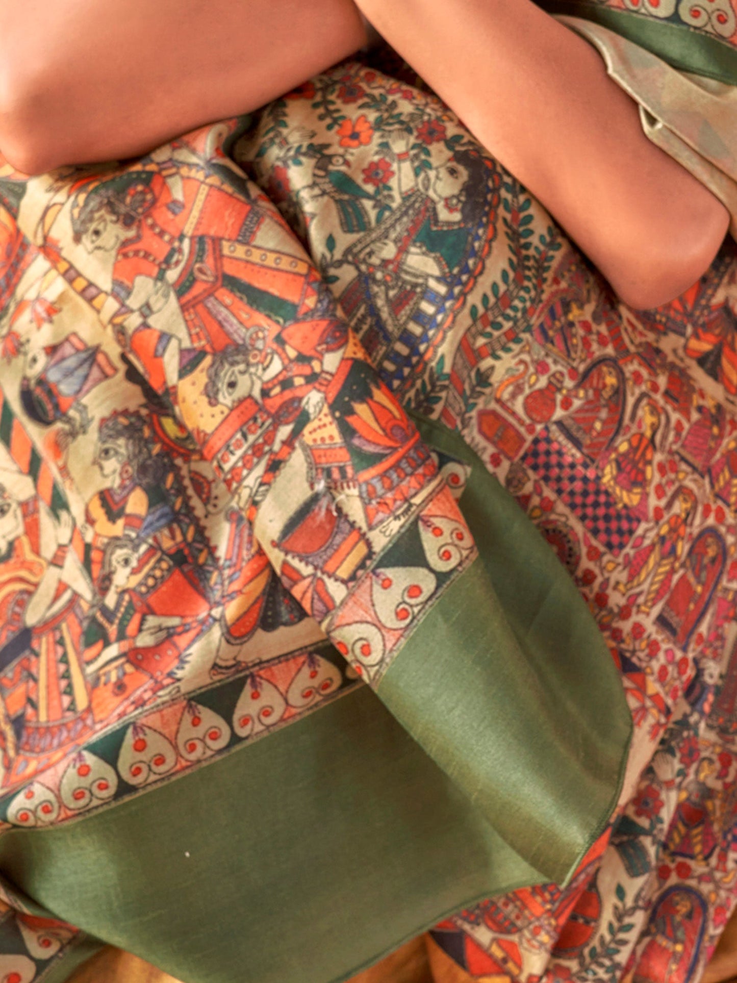 Women's Silk Blend Beige Printed Designer Saree With Blouse Piece