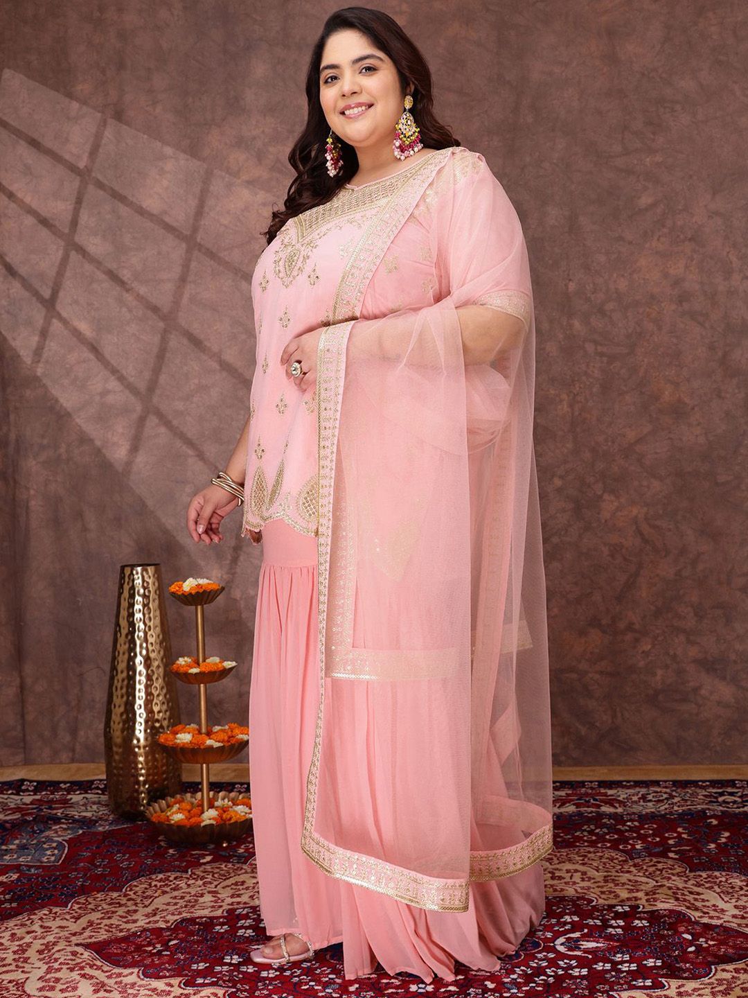 Dhiyona IN Women Ethnic Motifs Embroidered Regular Kurta & Sharara With Dupatta