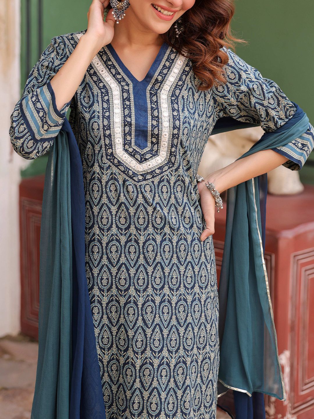 Dhiyona RR Women's Ethnic Motifs Printed Regular Pure Cotton Kurta with Trousers & With Dupatta