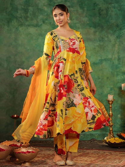 Dhiyona RR Women's Floral Printed Gotta Patti Pure Cotton Kurta Sets