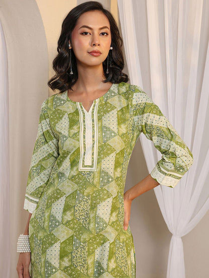 Libas Green Geometric Printed Straight Suit Set with Dupatta