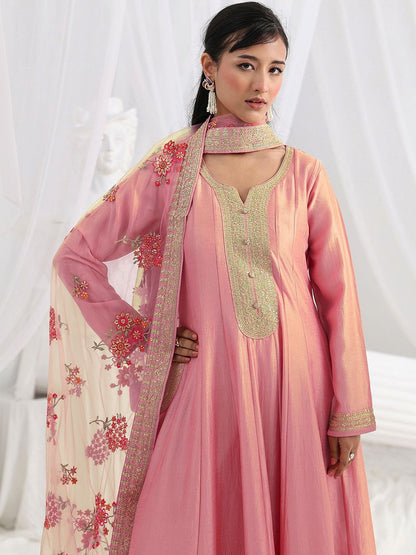 Women Ethnic Motifs Panelled Thread Work Kurta with Trousers & With Dupatta