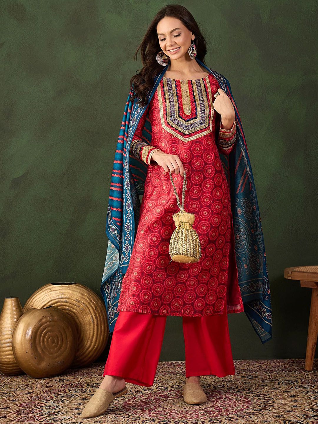 Dhiyona SN Embroidered Kurta & Palazzo With Dupatta