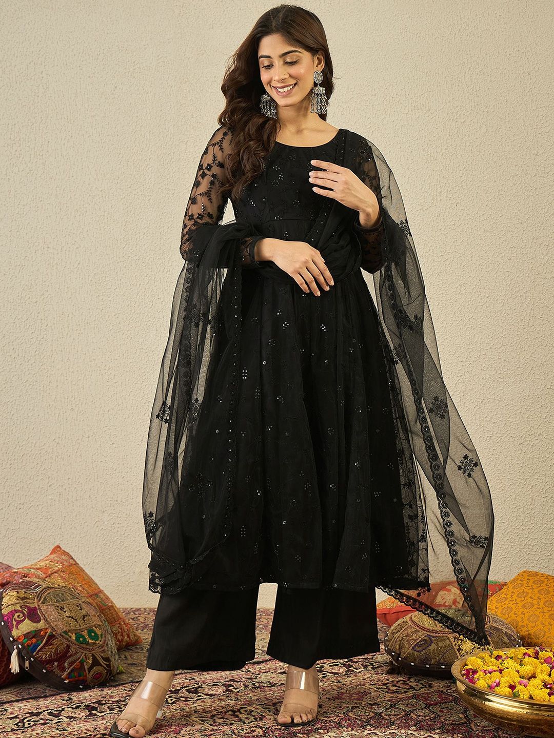 Dhiyona IN Women Ethnic Motifs Embroidered Anarkali Kurta with Palazzos & Dupatta