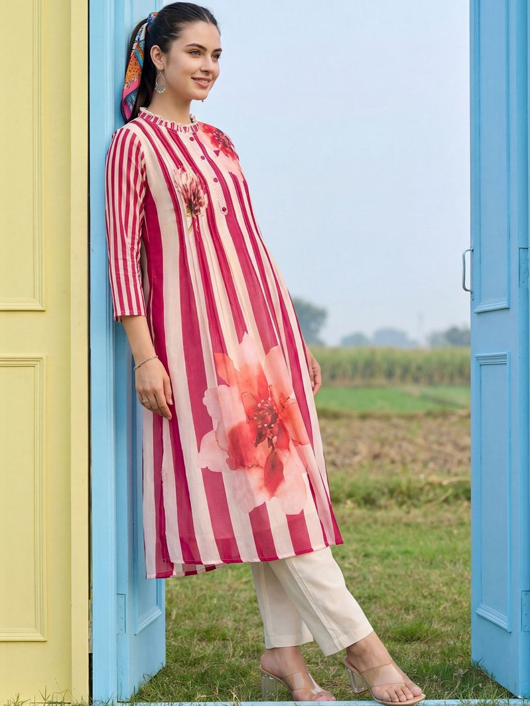 Women Printed Regular Pure Cotton Kurta with Trousers