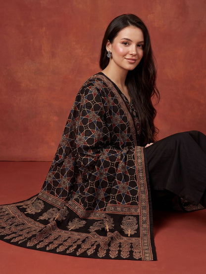 Women Ethnic Motifs Printed Regular Thread Work Pure Cotton Kurta with Trousers & With Dupatta