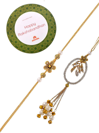 Dhiyona Embellished Bhaiya Bhabhi Rakhi With Roli Chawal & Greeting Card