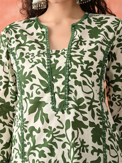 Dhiyona SN Women's Floral Printed Pure Cotton A-Line Kurta & Palazzo