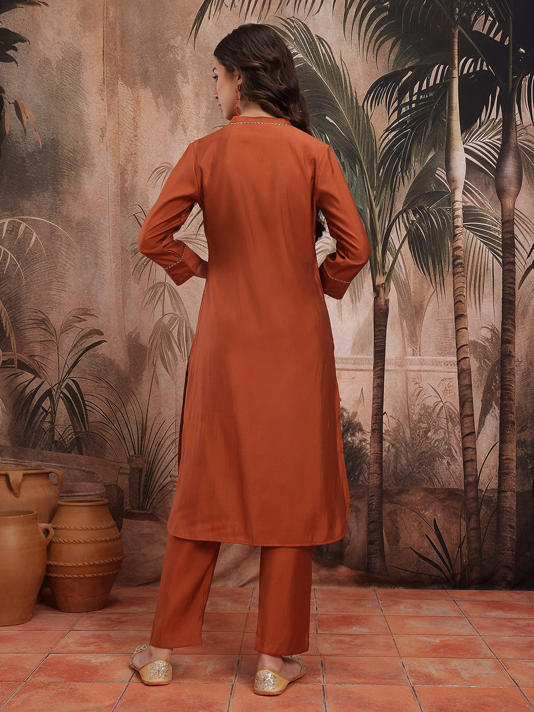 Regular Pleated Kurta with Trousers