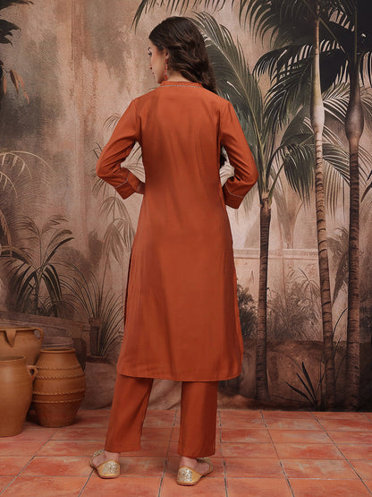 Regular Pleated Kurta with Trousers