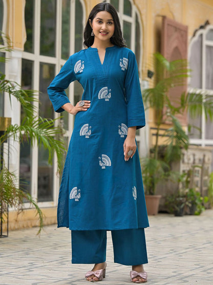 Dhiyona IE Embroidered Mandarin Collar Pure Cotton Tunic With Palazzo