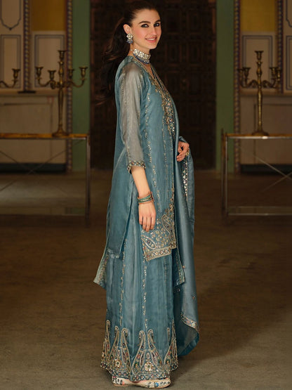 Women Paisley Embroidered Regular Beads and Stones Kurta with Palazzos & With Dupatta