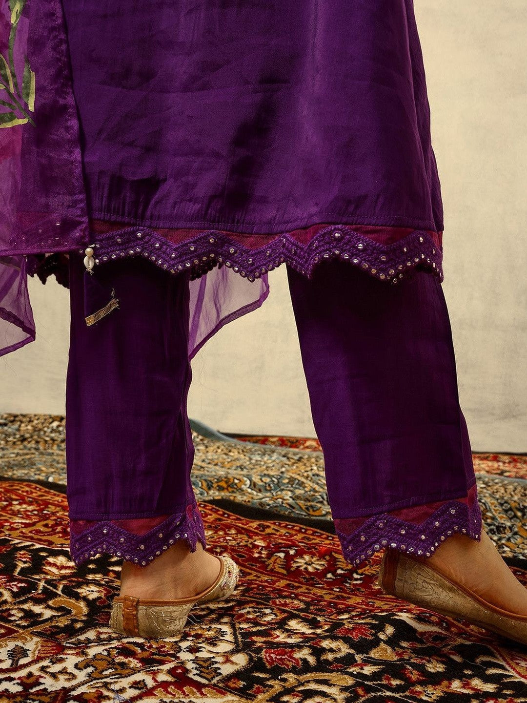 Embroidered V-Neck Kurta & Trousers With Dupatta