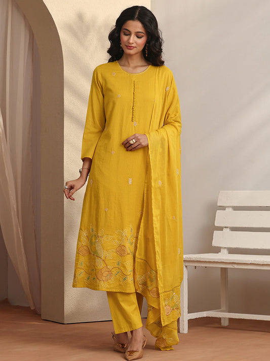 Women Ethnic Motifs Regular Thread Work Kurta with Trousers & With Dupatta