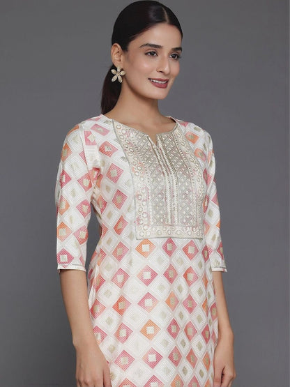 Women Printed Regular Thread Work Kurta with Trousers & With Dupatta