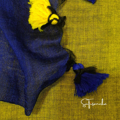 Dhiyona SS Sutisancha Blue Pallu Hand Woven Pure Cotton PomPom Saree