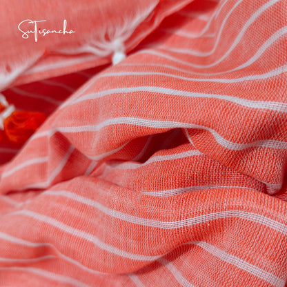 Dhiyona SS Sutisancha Pantone Peach Stripe Handloom Cotton Saree