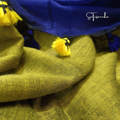 Dhiyona SS Sutisancha Blue Pallu Hand Woven Pure Cotton PomPom Saree