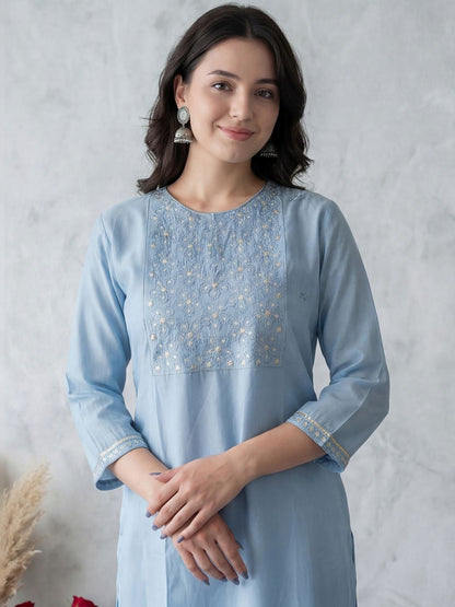 Women Ethnic Motifs Embroidered Regular Sequinned Kurta with Trousers & With Dupatta