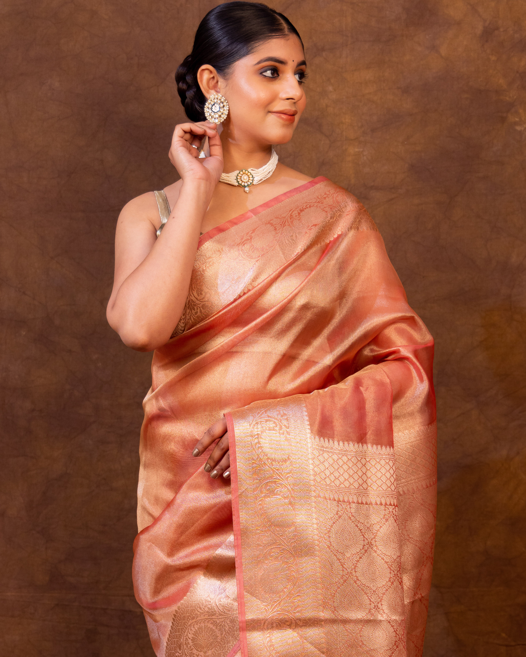 Dhiyona HH Pink Banarasi Authentic Soft Tissue Silk Saree with Rich Pallu Woven Design