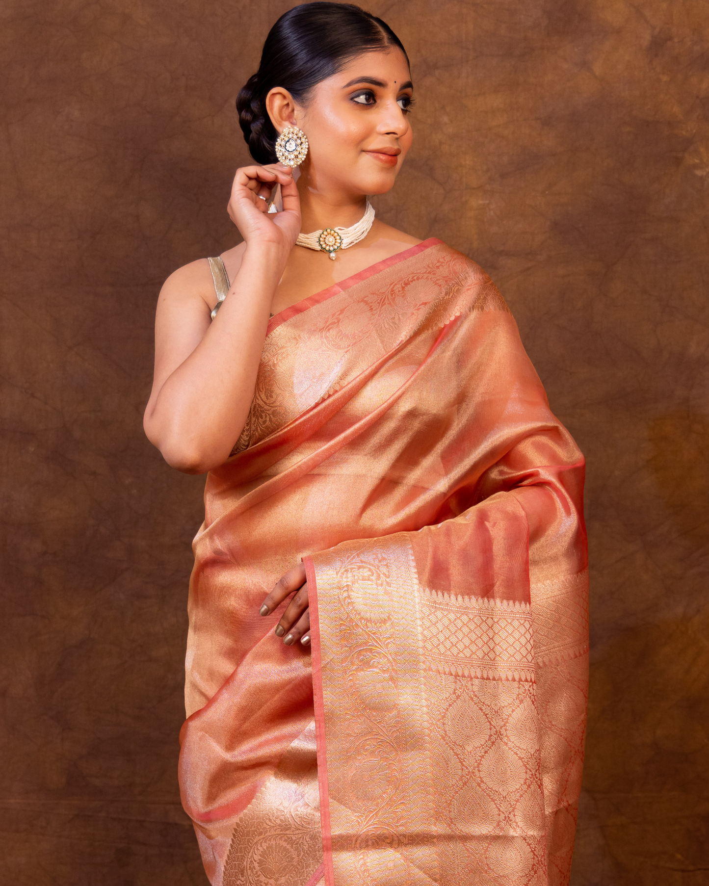 Dhiyona HH Pink Banarasi Authentic Soft Tissue Silk Saree with Rich Pallu Woven Design