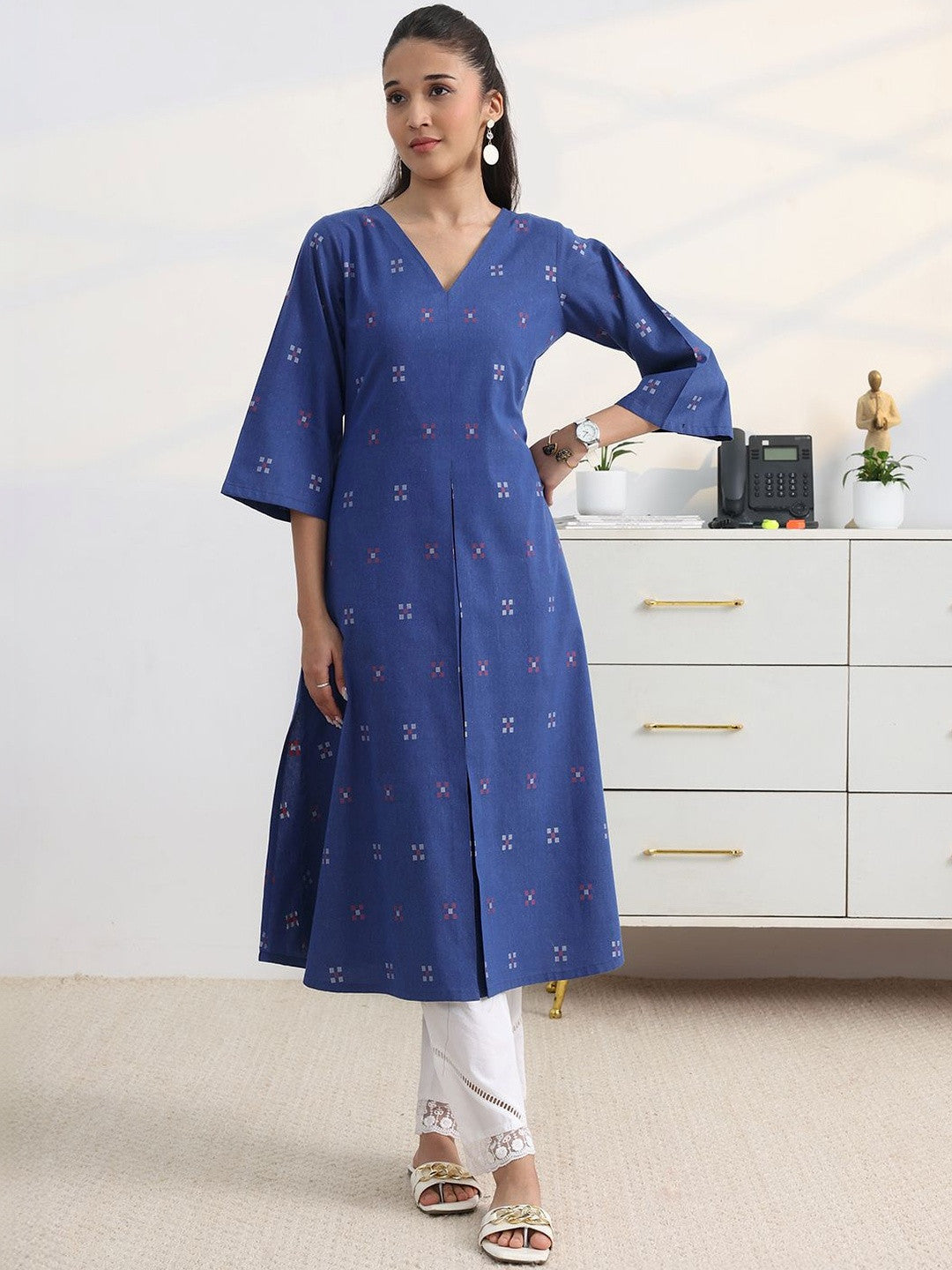 Libas Blue Woven Design A-Line Kurta Set