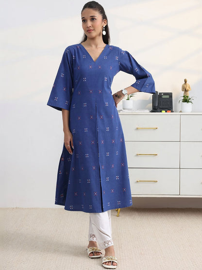 Libas Blue Woven Design A-Line Kurta Set