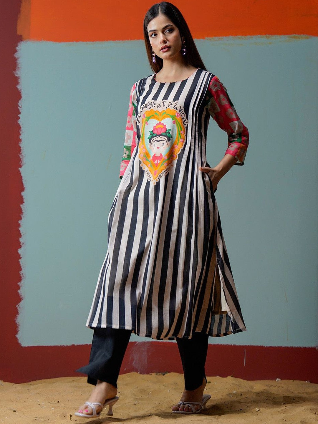 Striped Round Neck Kurta & Trousers