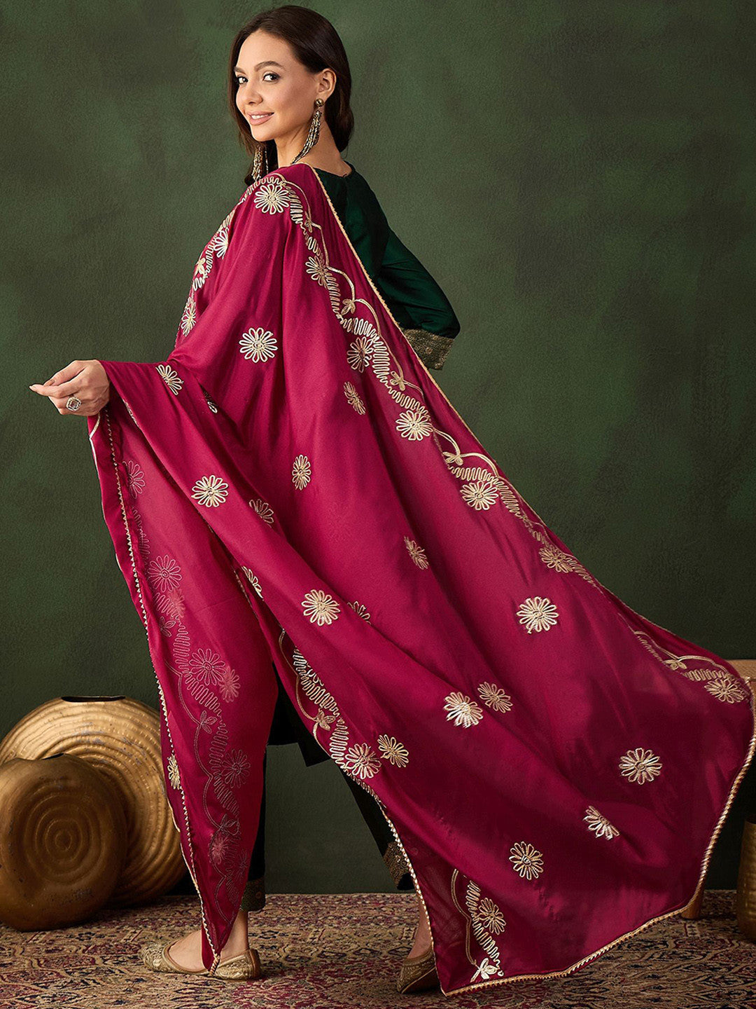 Woven Design Kurta & Trouser With Dupatta