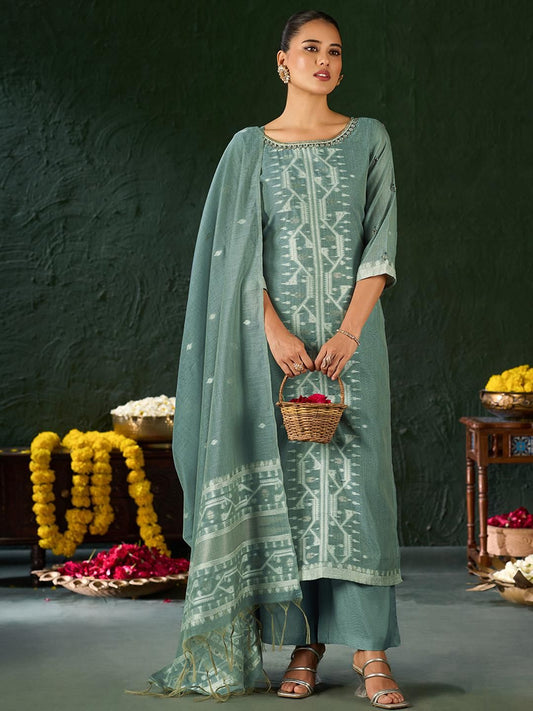 Dhiyona KL Women Embroidered Regular Thread Work Kurta with Palazzos & Dupatta