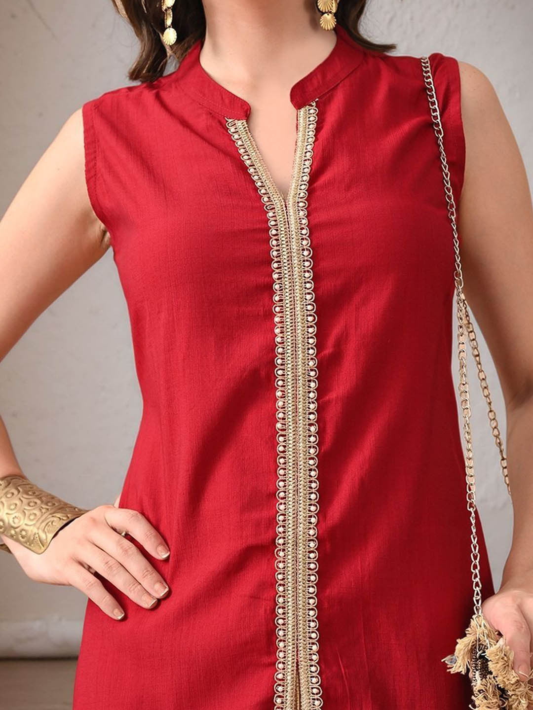 Mandarin Collar Sleeveless Gotta Patti Straight Kurta With Palazzo
