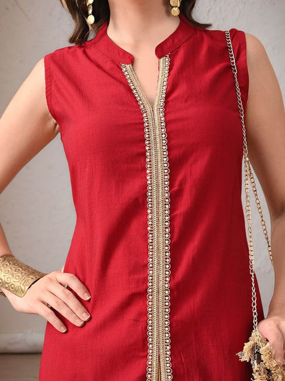 Mandarin Collar Sleeveless Gotta Patti Straight Kurta With Palazzo