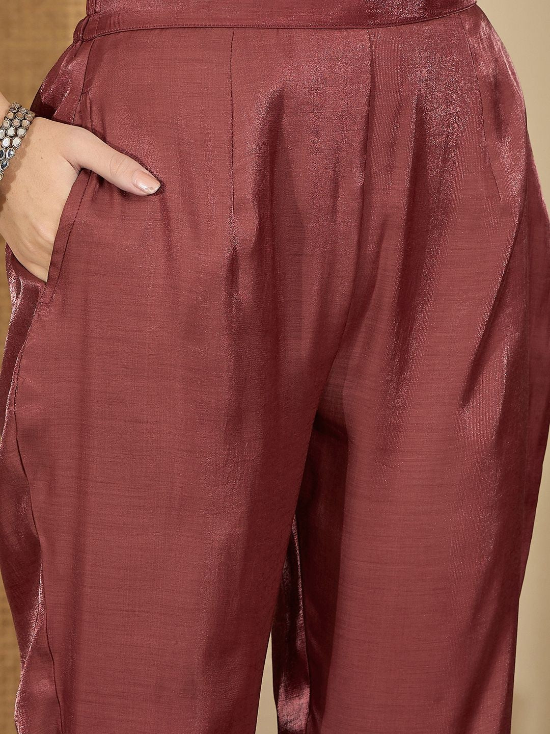 Embroidered V-Neck Kurta & Trousers With Dupatta
