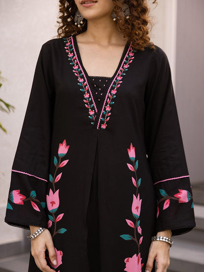 Women Floral Embroidered A-Line Kurta with Palazzo