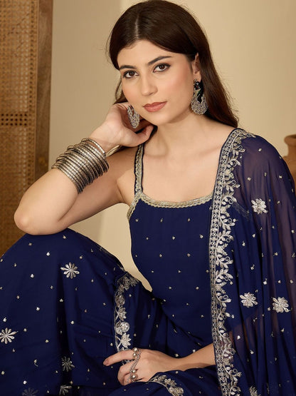 Dhiyona SN Ethnic Motifs Embroidered Regular Thread Work Kurti With Sharara & Dupatta