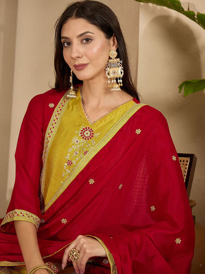 Dhiyona SN Embroidered V-Neck Kurta & Sharara With Dupatta