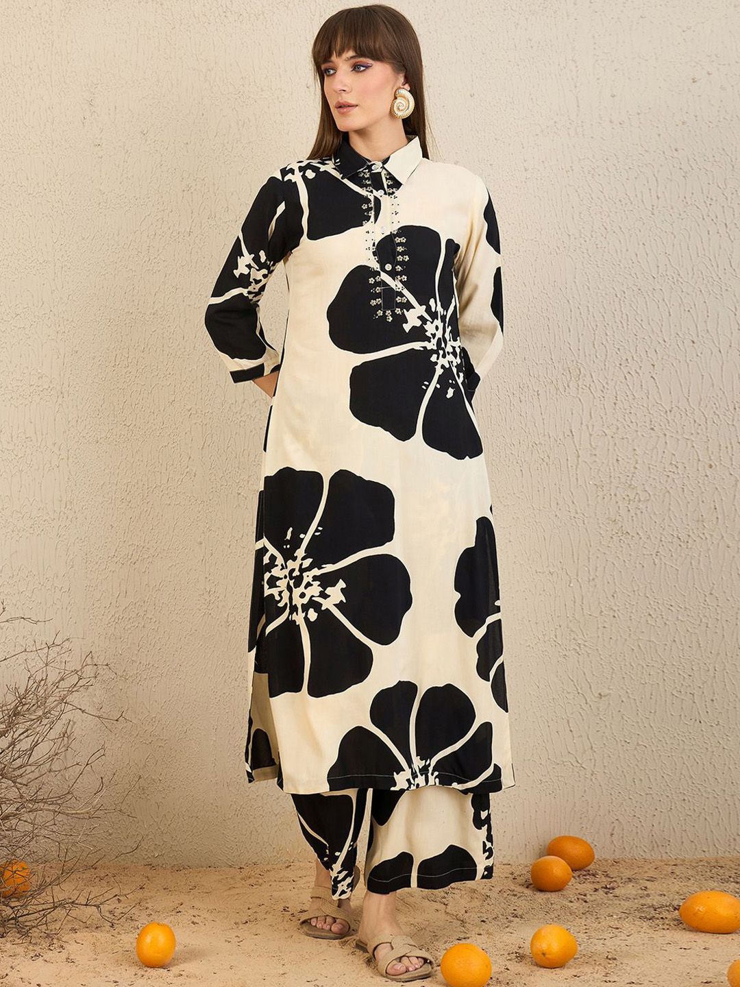 Dhiyona IE Floral Printed Straight Kurta With Palazzos