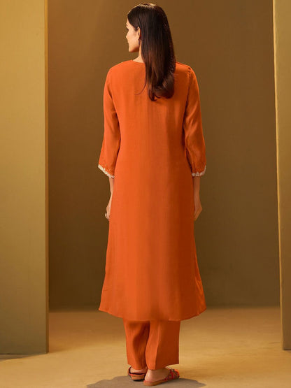Dhiyona IE Floral Embroidered Square Neck Tunic & Trousers