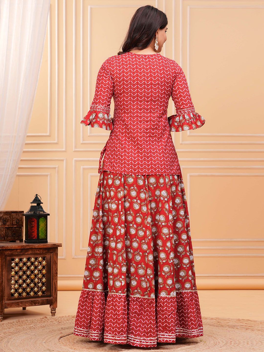 Dhiyona KL Women Floral Printed Regular Pure Cotton Kurti with Skirt & Dupatta