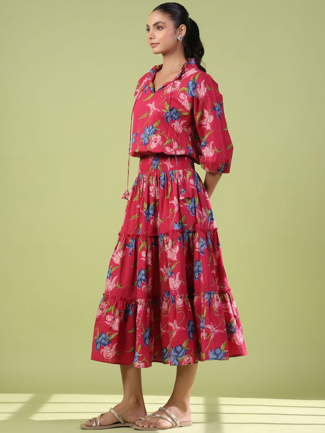 Dhiyona AY Women's Printed Tiered Flared Maxi Ethnic Dress