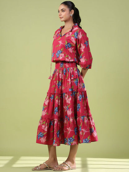 Dhiyona AY Women's Printed Tiered Flared Maxi Ethnic Dress