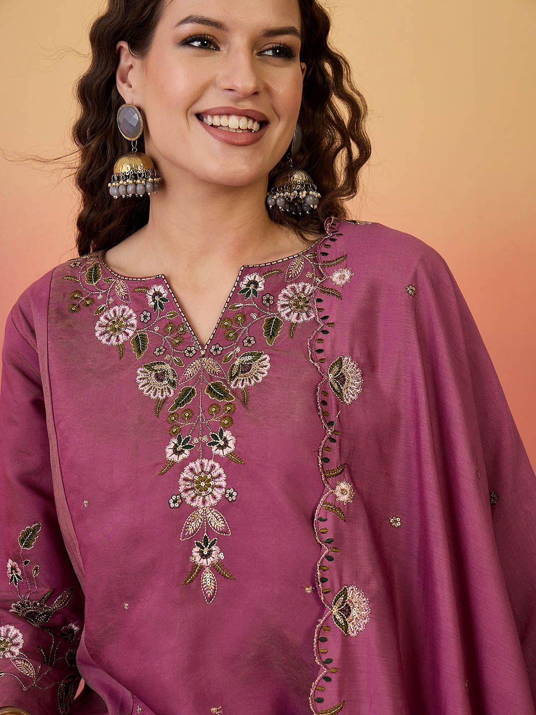 Dhiyona SN Women Embroidered Anarkali Kurta With Palazzo & Dupatta