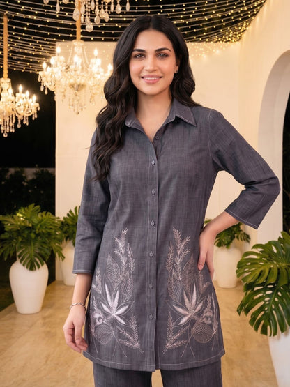 Prisha fossil embroidery denim co-ord set